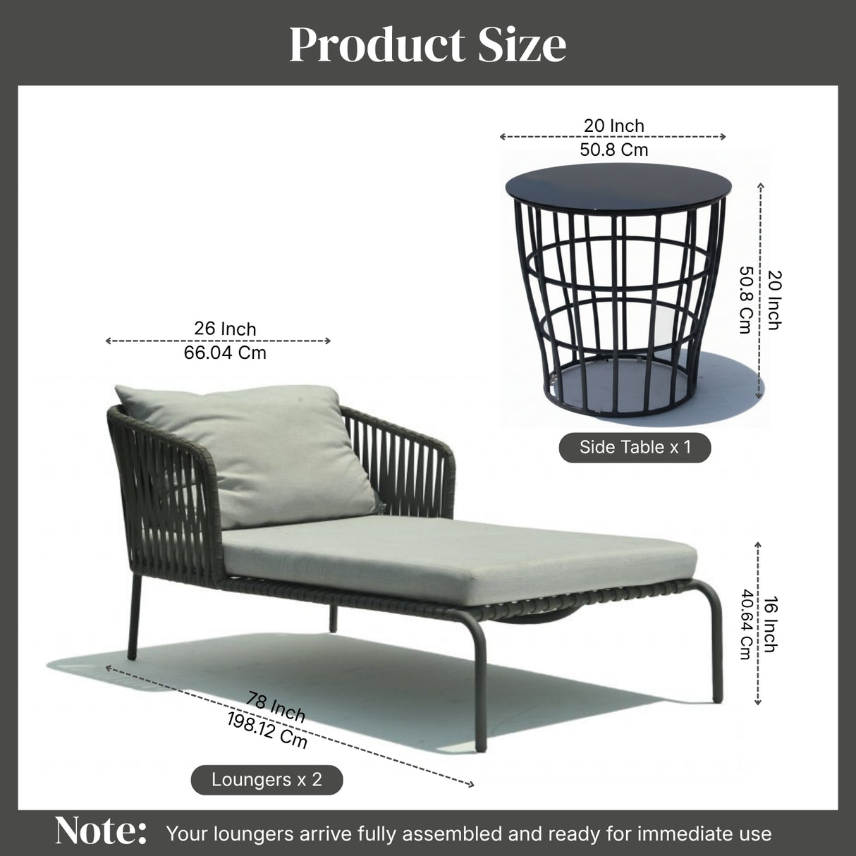 Outdoor All-Weather Resistant Rope Lounger Set (Grey)