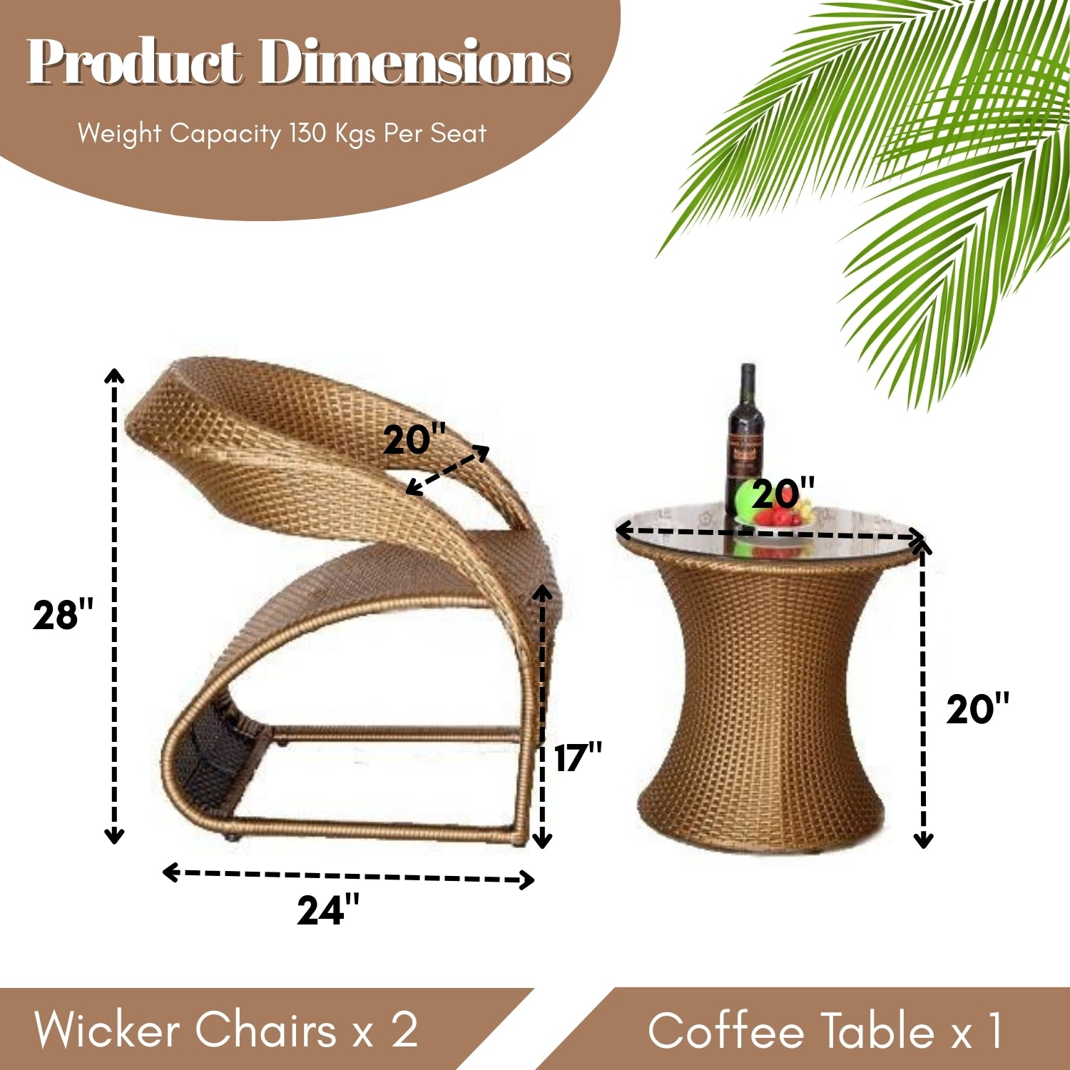 3-Piece Outdoor Rattan Wicker Patio Set (Golden)