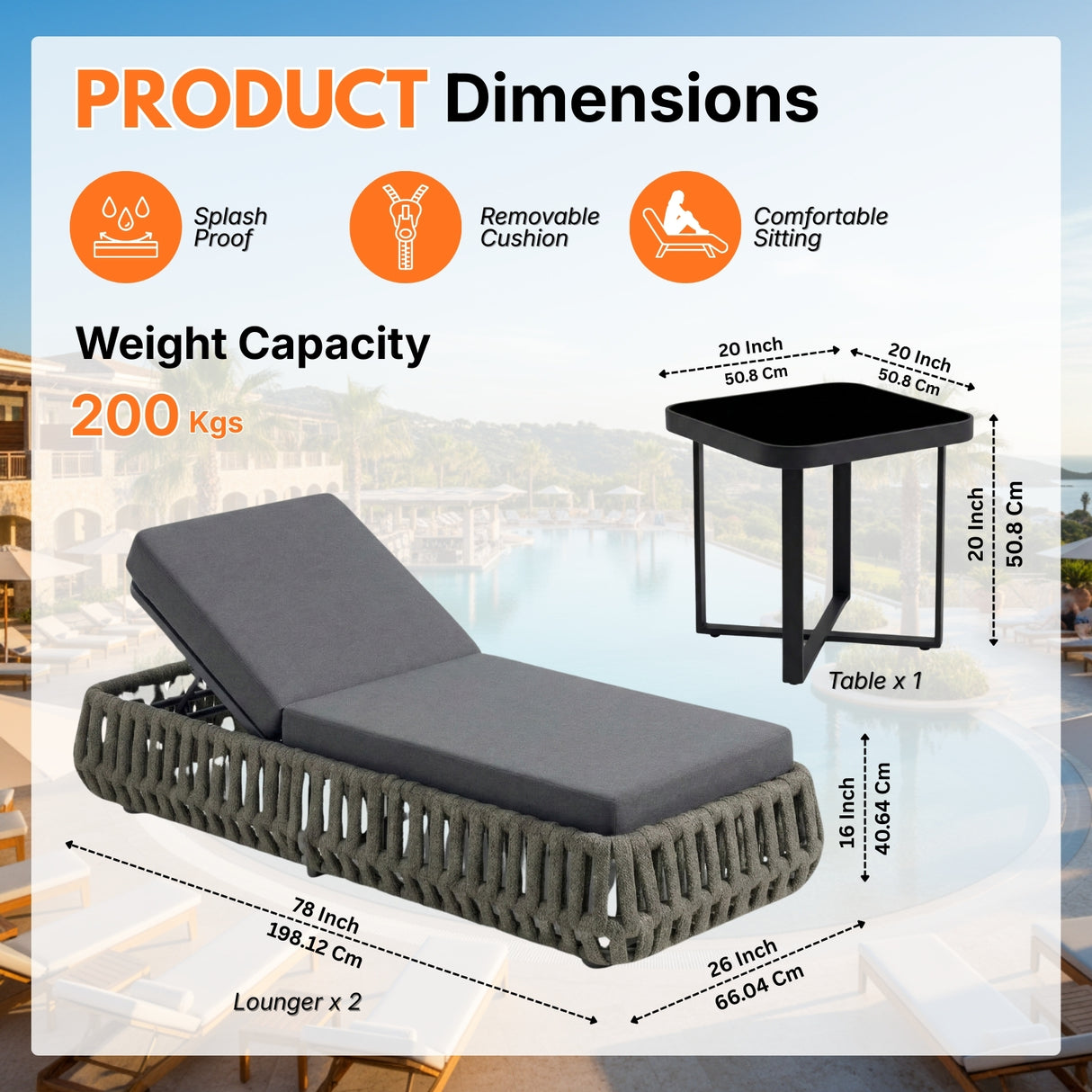 Outdoor Rope Lounge Chairs Set of 2 With Side Table