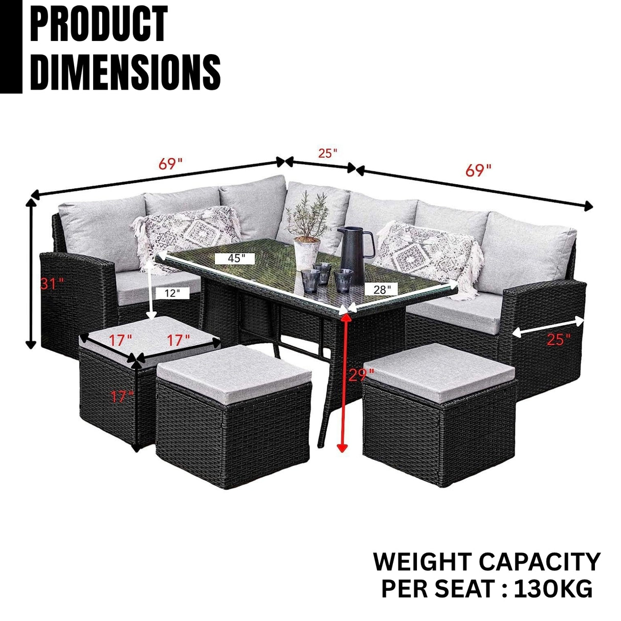 6-Piece All-Weather Wicker Patio Furniture Set (Black/Grey)