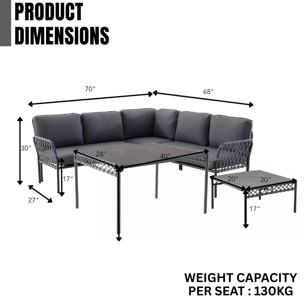 Outdoor Rope 5 Seater L-Shape Sofa