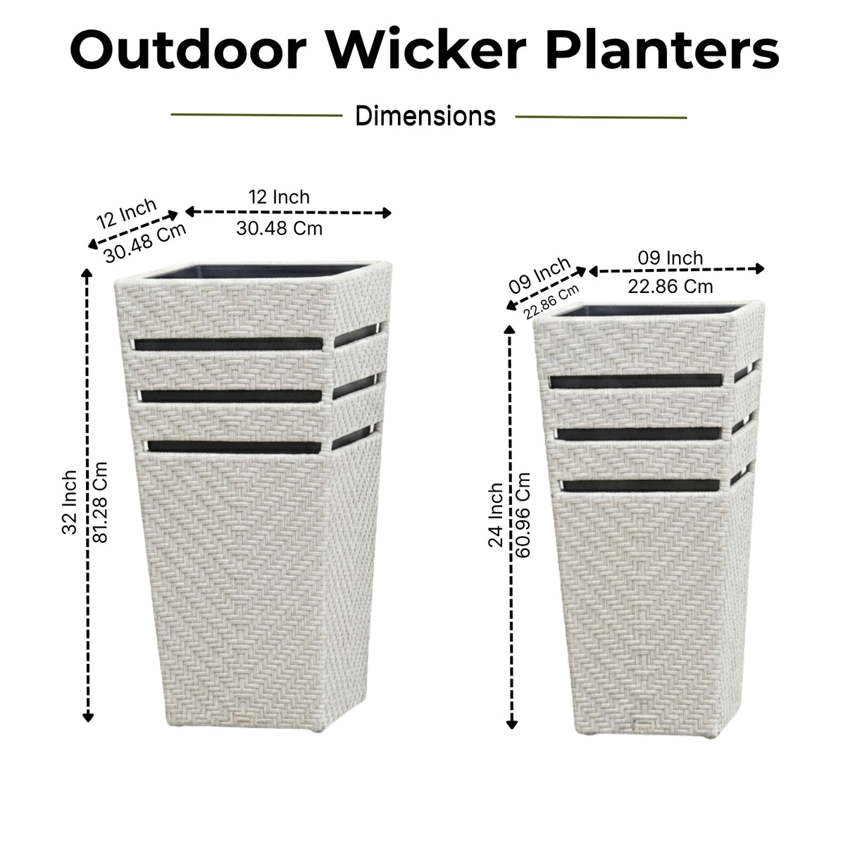 Outdoor Tall Square Rattan Planter Set of 2 (White)