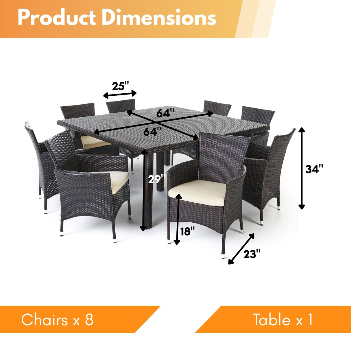 9-Piece Outdoor Rattan Wicker Square Dining Set