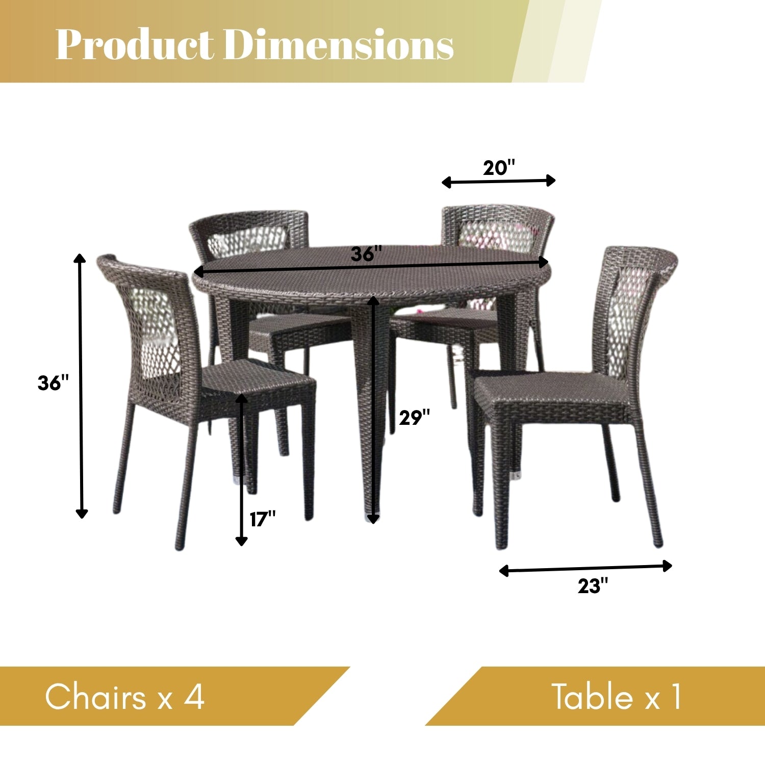Outdoor All-Weather Resistant Rattan Wicker 5-Piece Dining Set