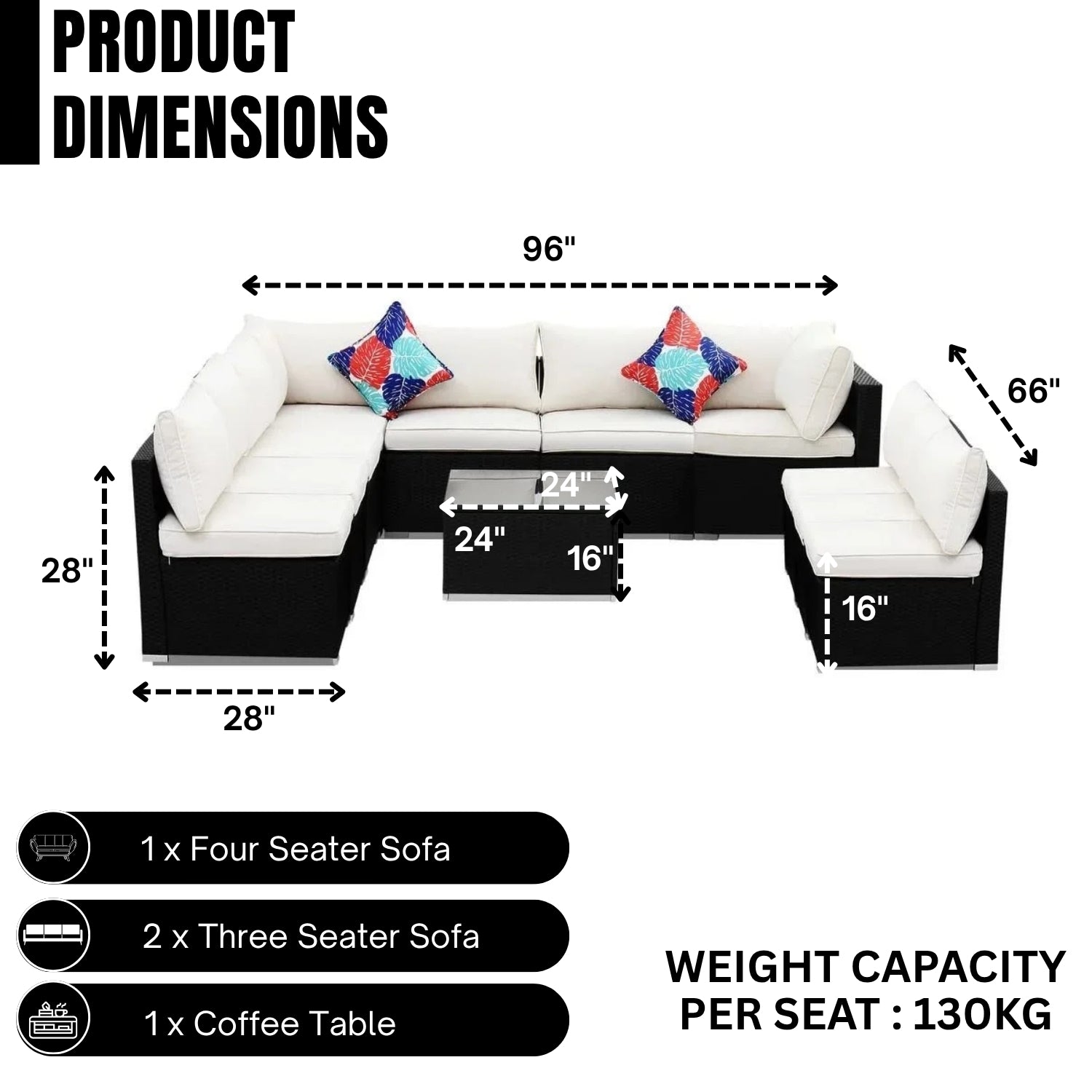 Outdoor Garden Conversation Sofa Set (Black/Off-White)