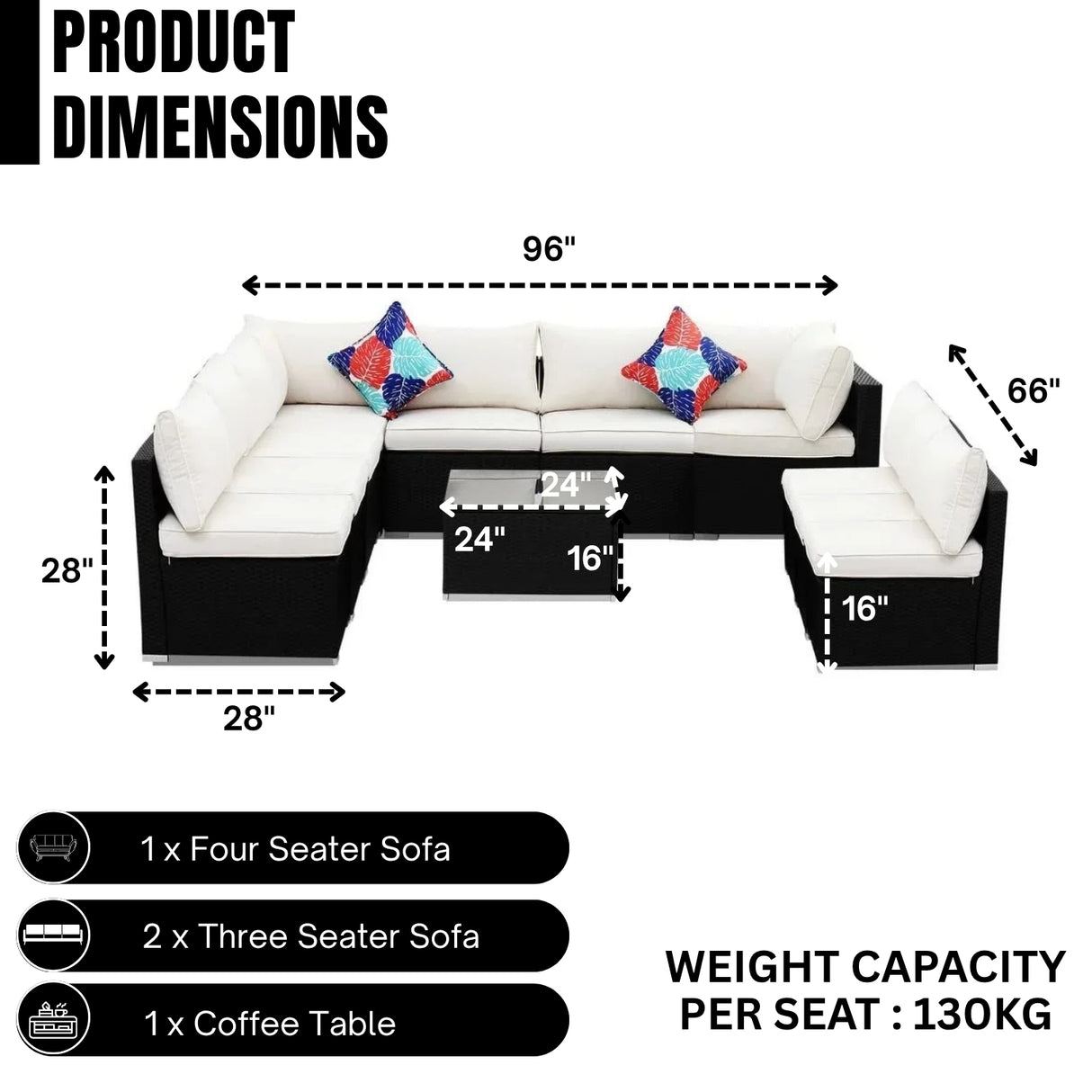 Outdoor Garden Conversation Sofa Set (Black/Off-White)