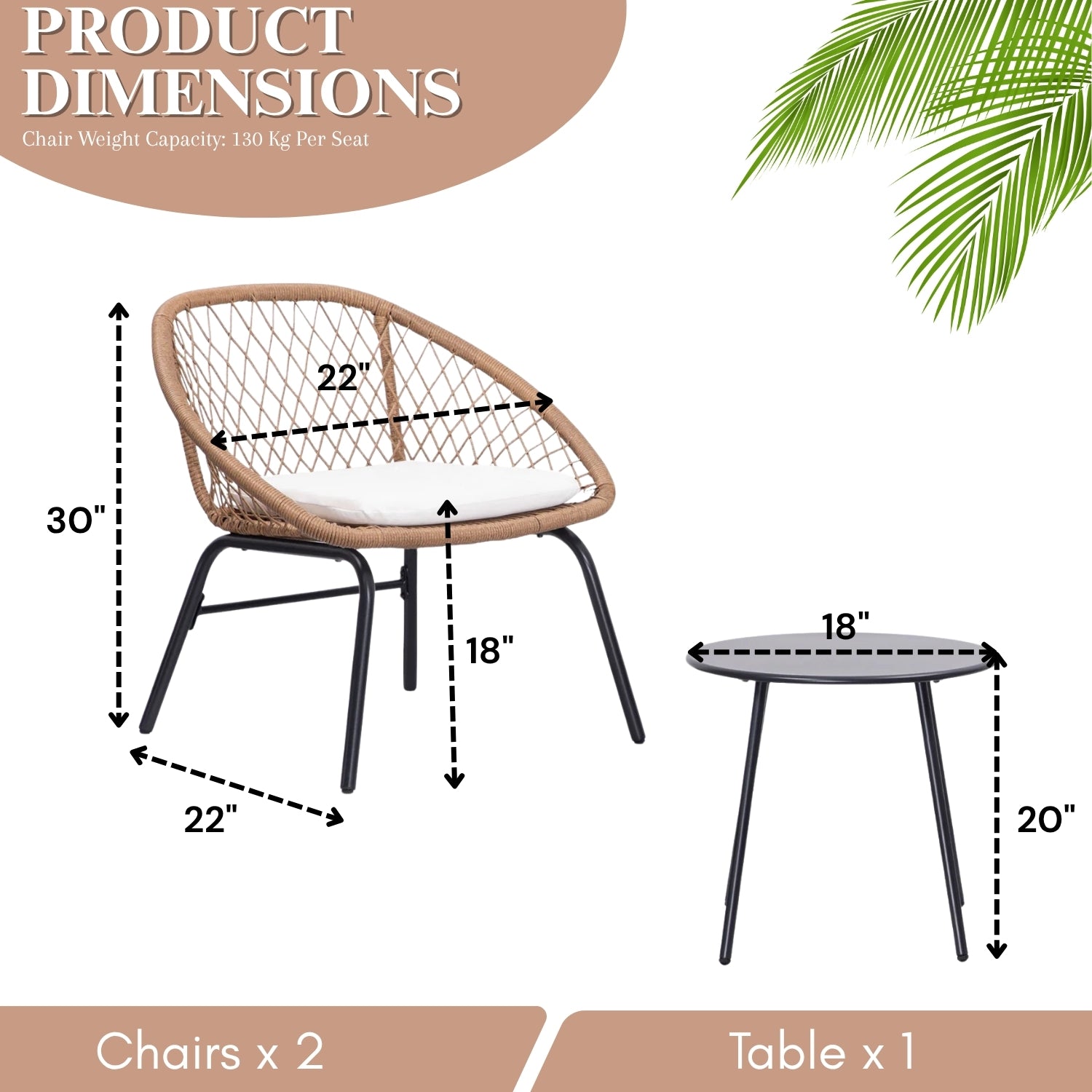 Outdoor Wicker 3-Piece Patio Set (Beige & White)