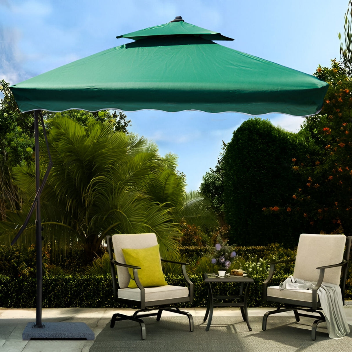 10ft Side Pole Square Shape Outdoor Umbrella With Marble Base (Green)