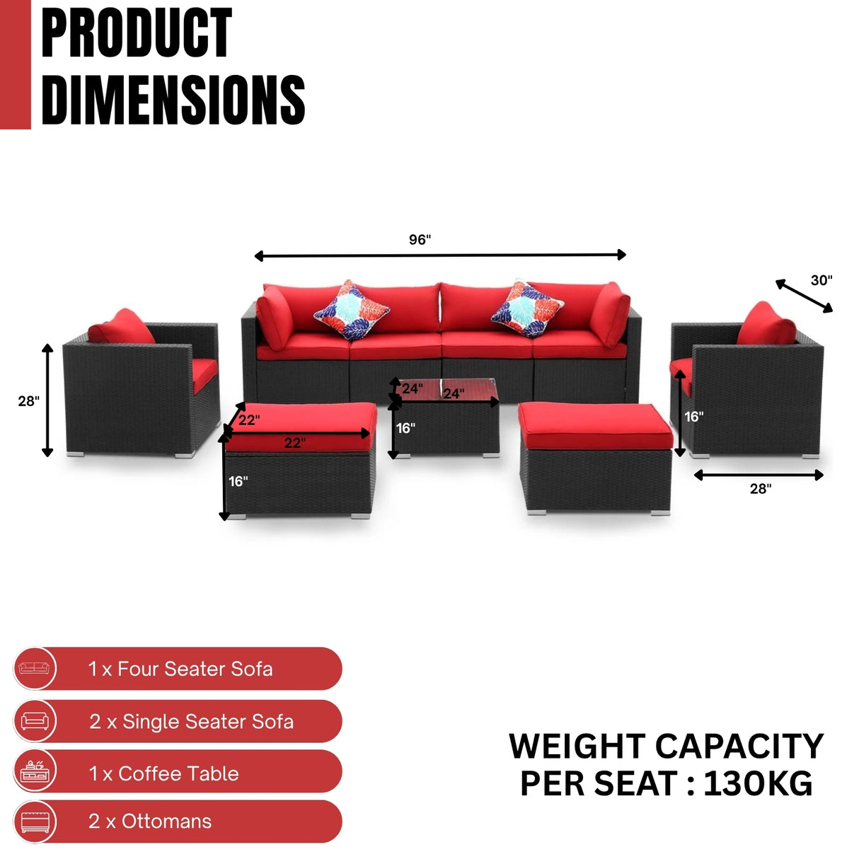 6-Piece Outdoor Conversation Set (Black & Red)