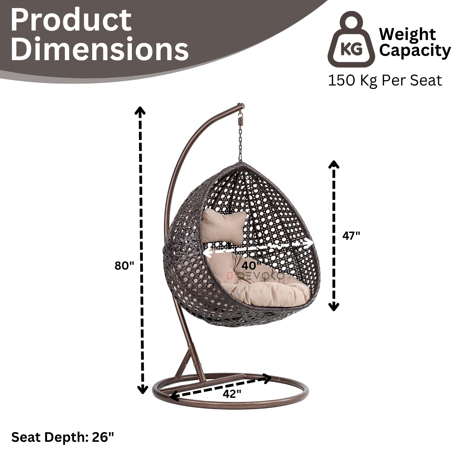 Single Seater Rattan & Wicker Swing (Dark Brown and Cream)