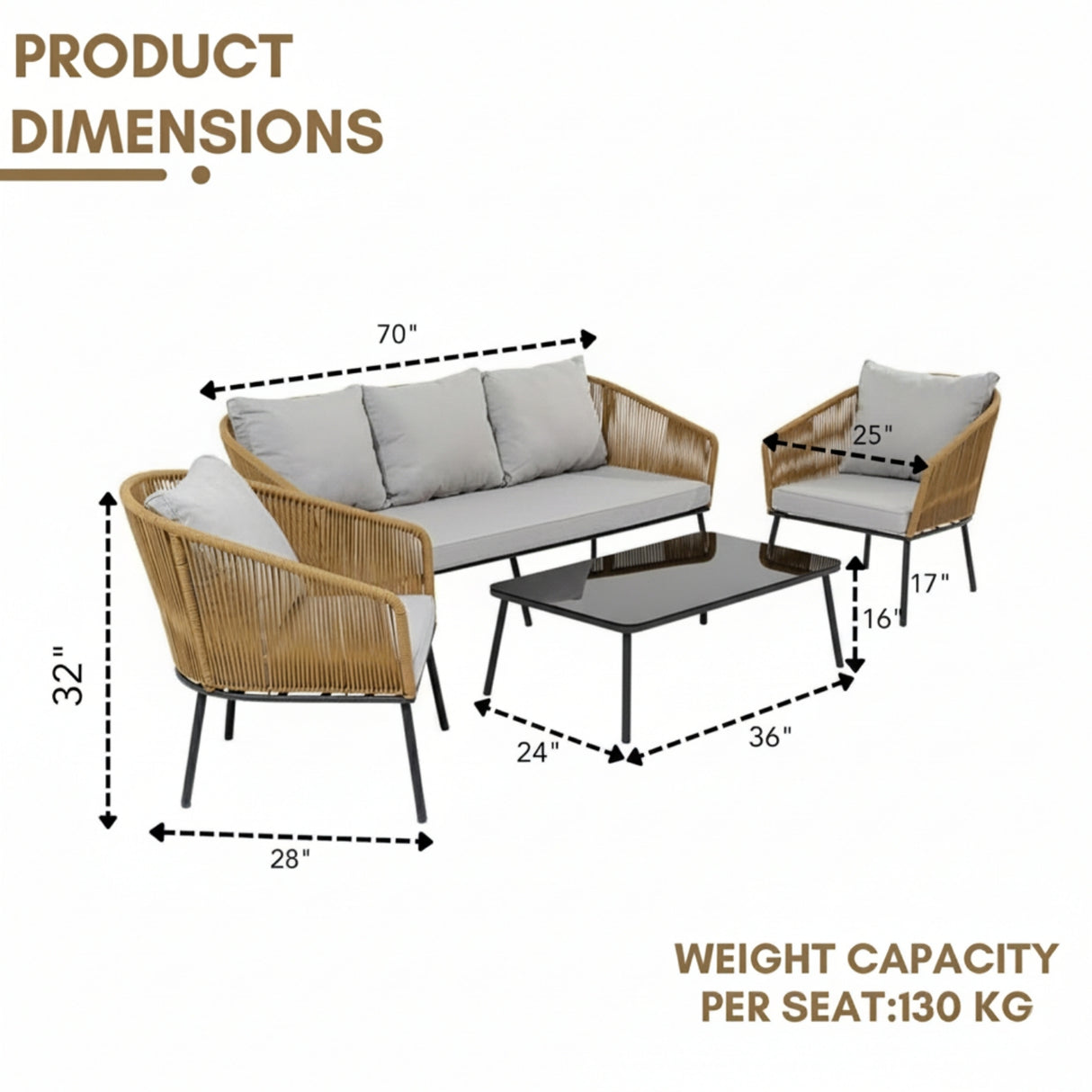 5-Seater Outdoor All-Weather Rope Sofa Set