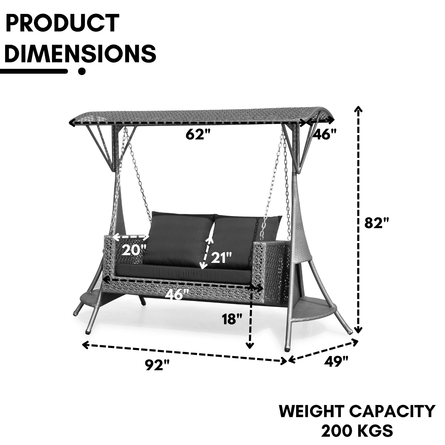 Outdoor Rattan Wicker 2-Seat Patio Swing Chair with Shade & Cushions