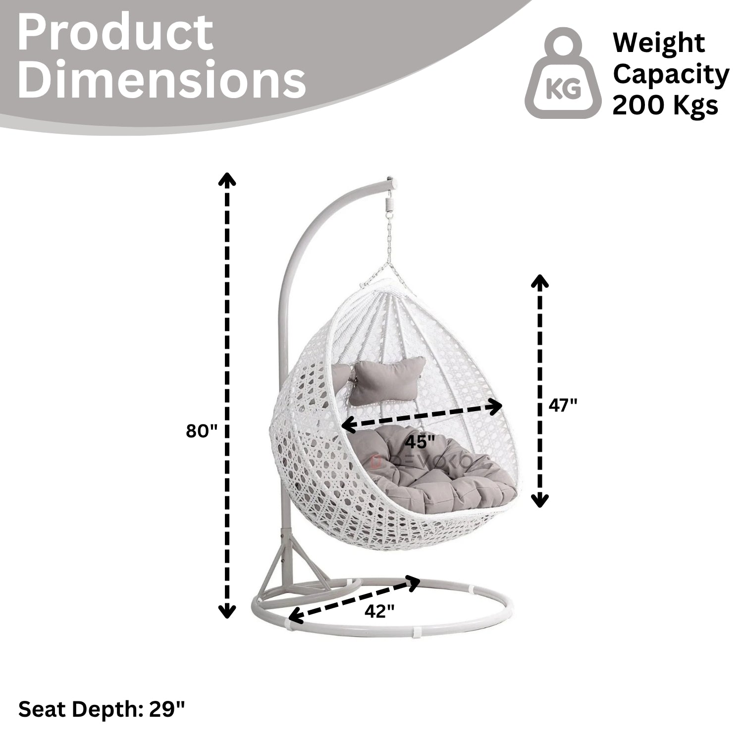 Double Seater Rattan & Wicker Swing (White & Grey)