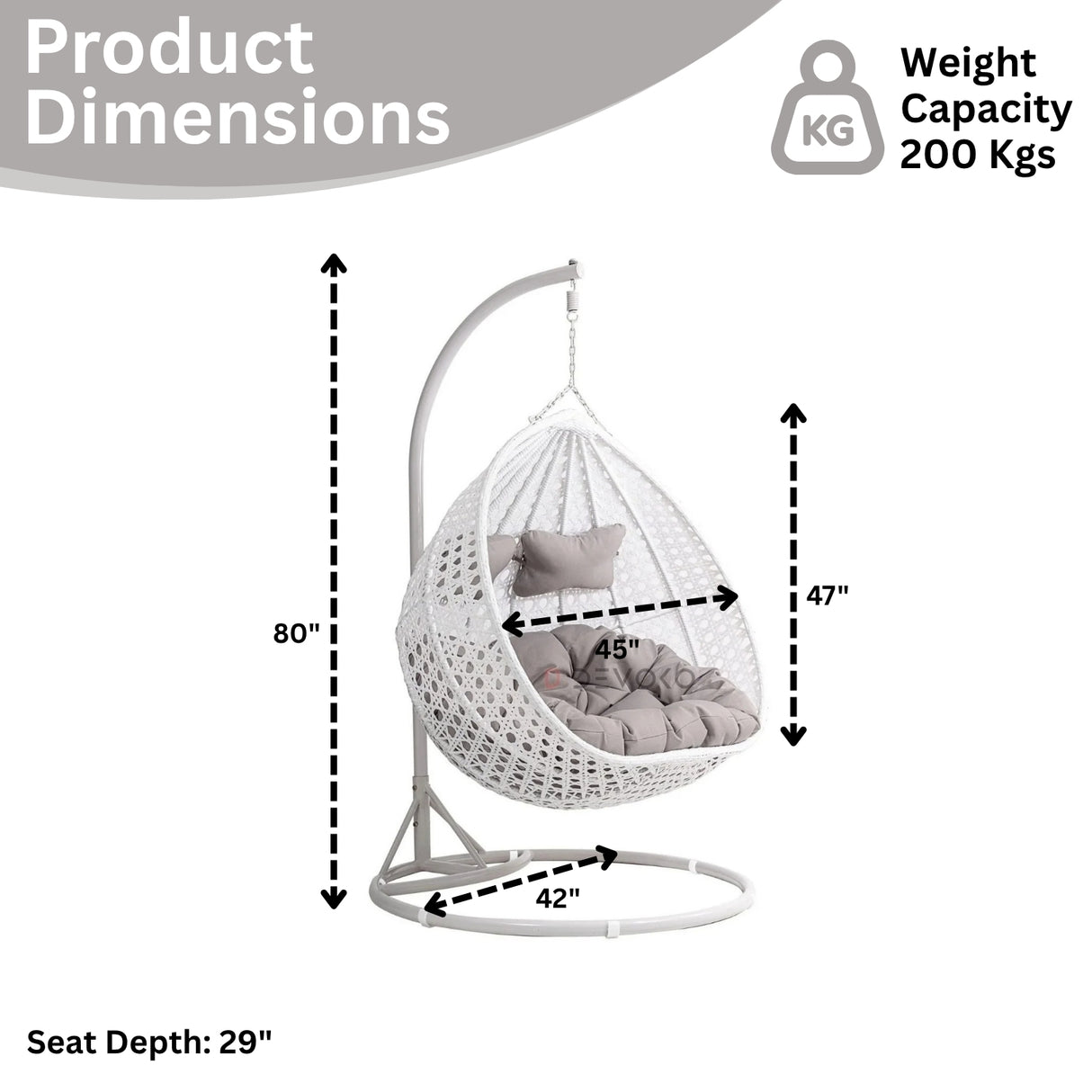Double Seater Rattan & Wicker Swing (White & Grey)