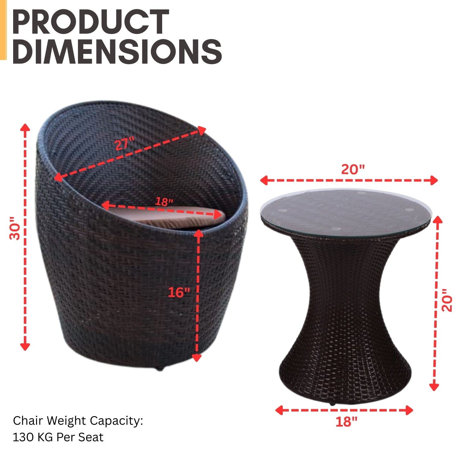 Outdoor Rattan Wicker 3-Piece Conversation Set