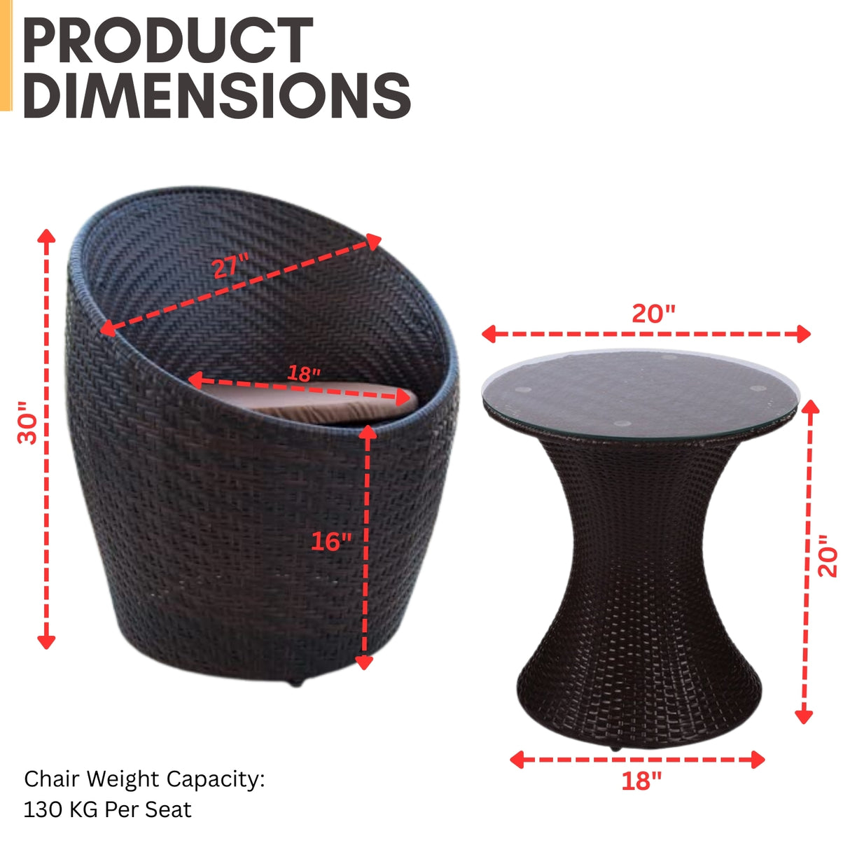 Outdoor Rattan Wicker 3-Piece Conversation Set