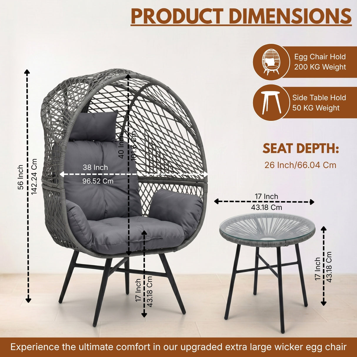 Outdoor Wicker Egg Chair with Glass Top Side Table (Silver Grey & Dark Grey)