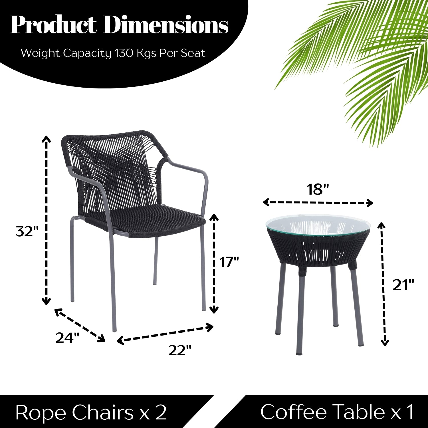 3-Piece Outdoor Grey Rope Patio Set