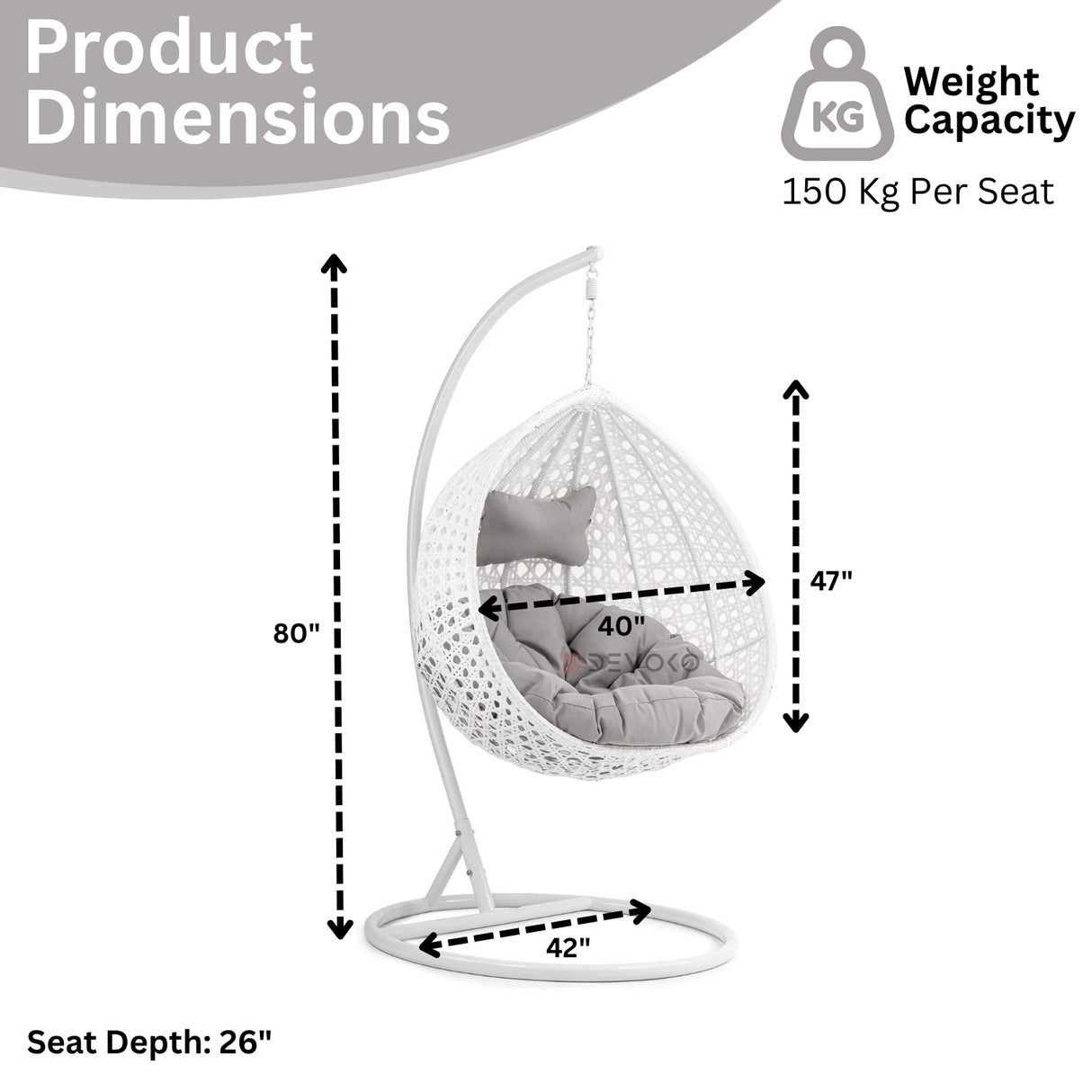 Single Seater Rattan & Wicker Swing (White & Grey)