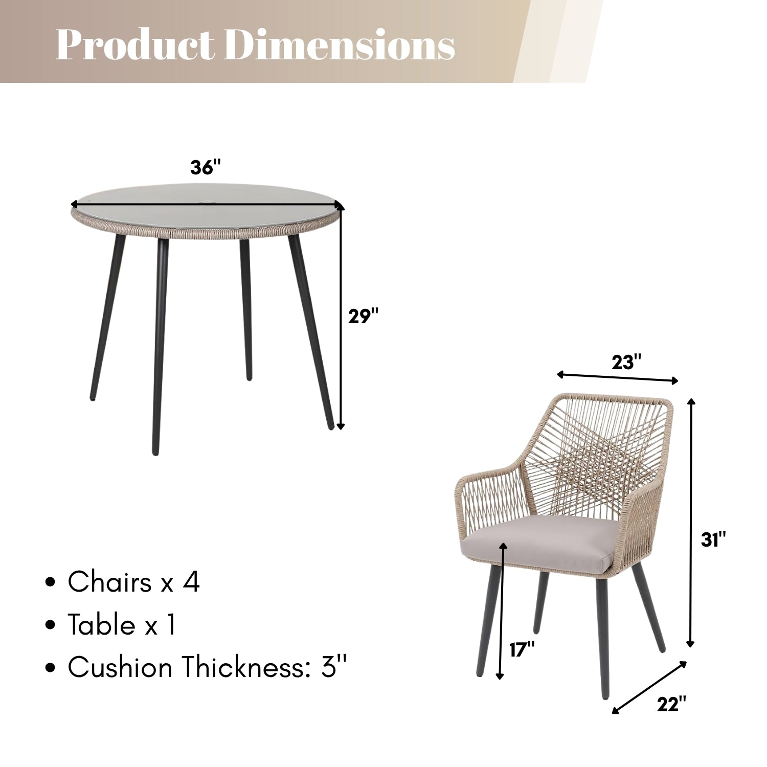 5-Piece Outdoor Rope Patio Dining Set