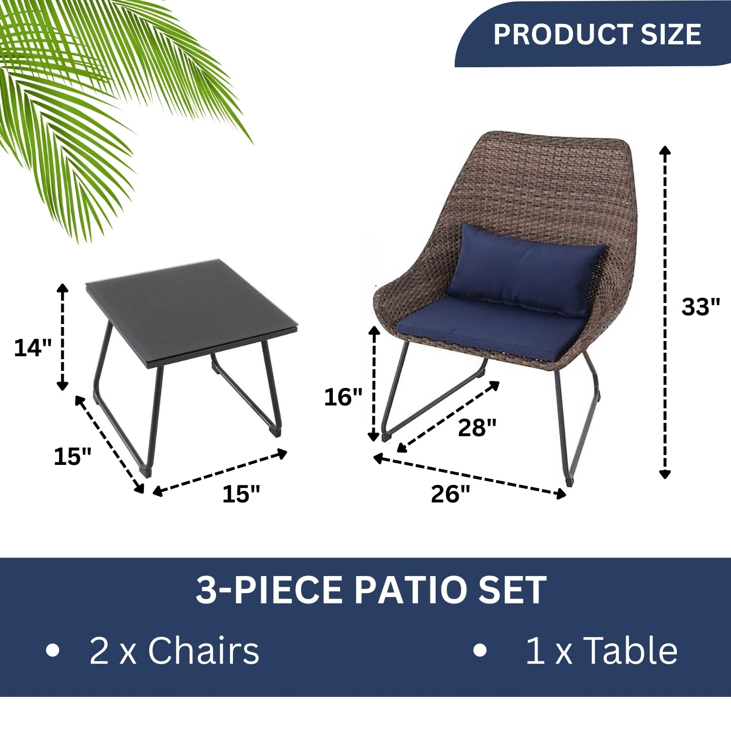Outdoor Rattan Wicker 3-Piece Patio Set