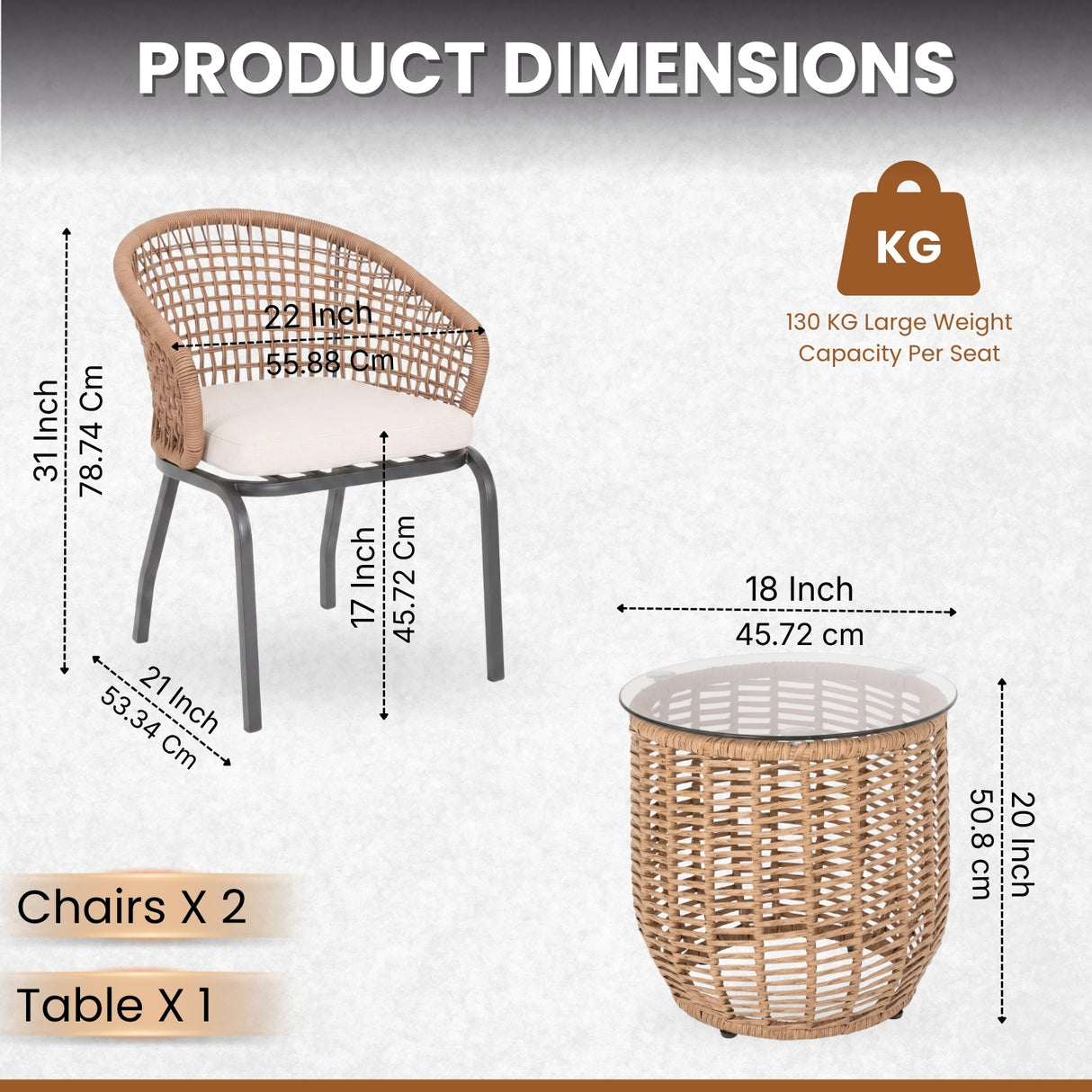 3 Piece Garden Outdoor Rope Patio Set