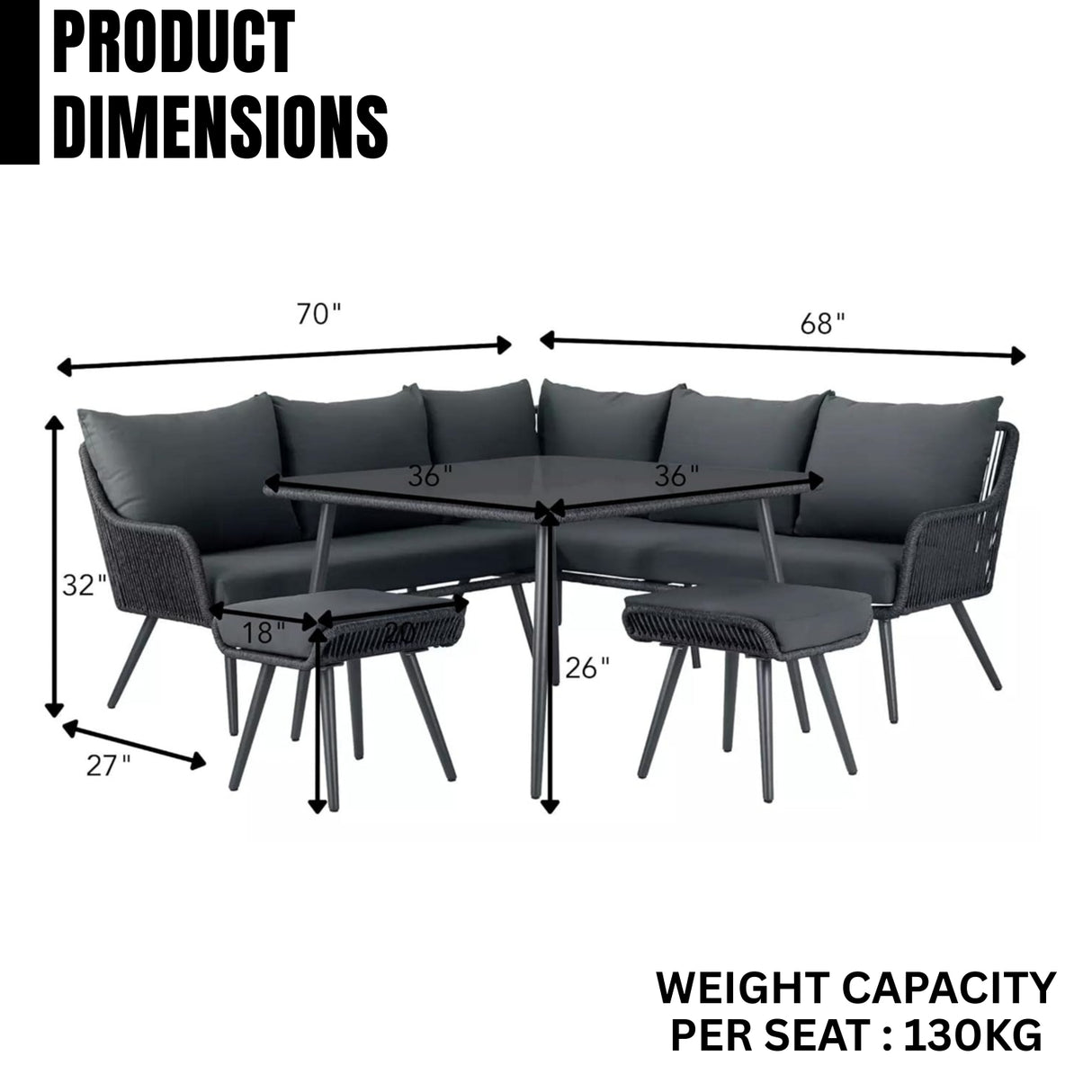 L-Shape Outdoor Rope Sofa Set