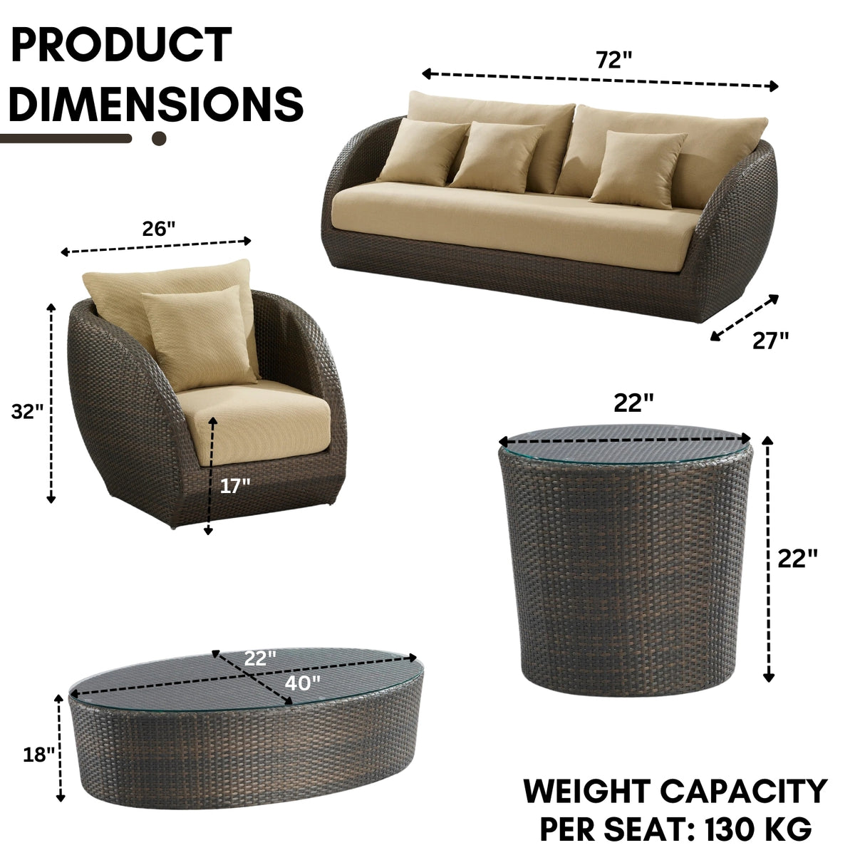 5-Piece Outdoor Wicker Sofa Set With Glass Top Tables