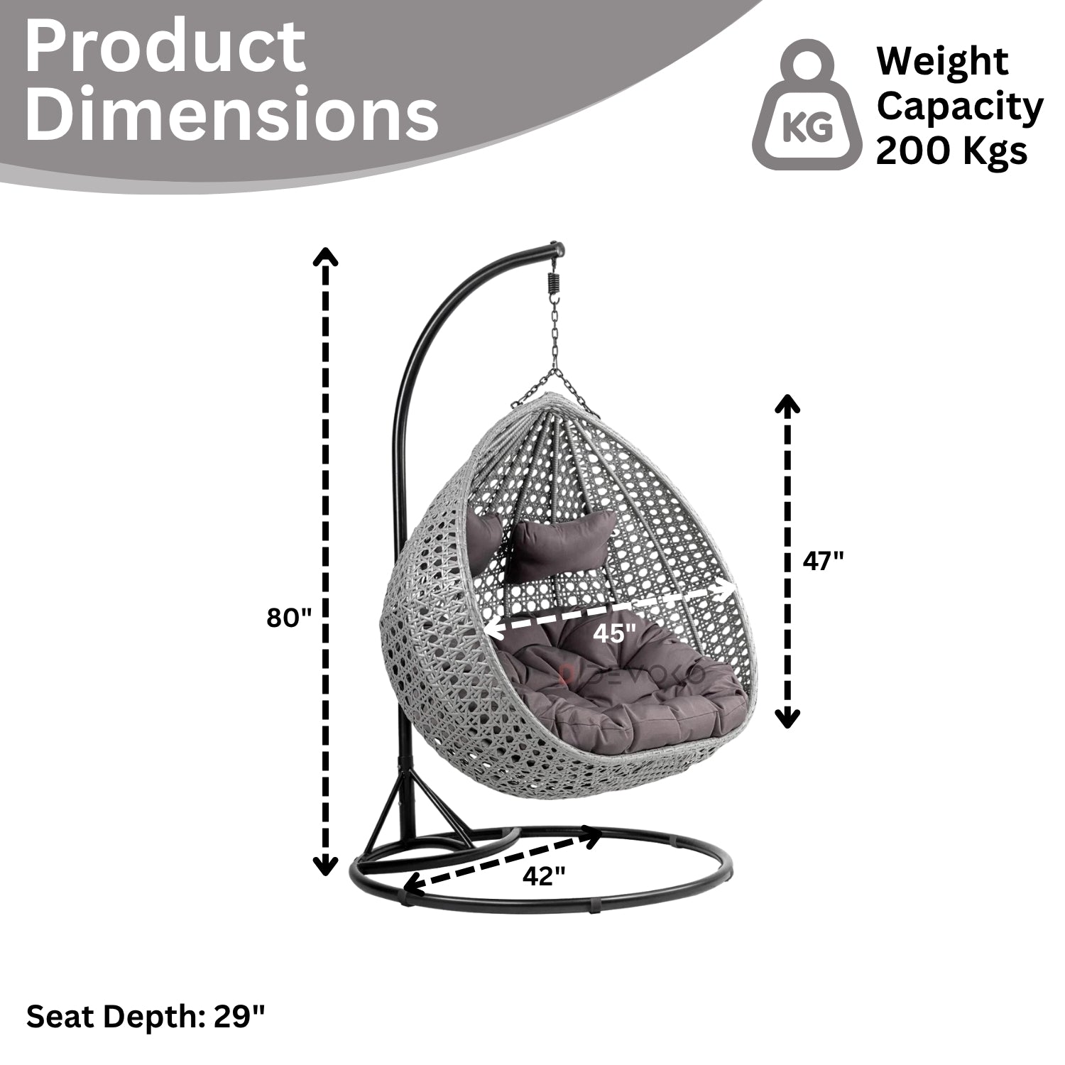 Double Seater Rattan & Wicker Swing (Grey)