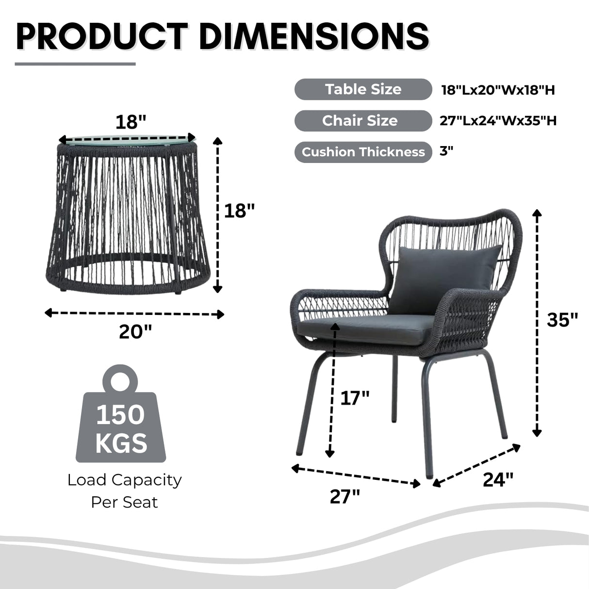 Outdoor Patio Garden 3 Piece All Weather Resistant Furniture Set