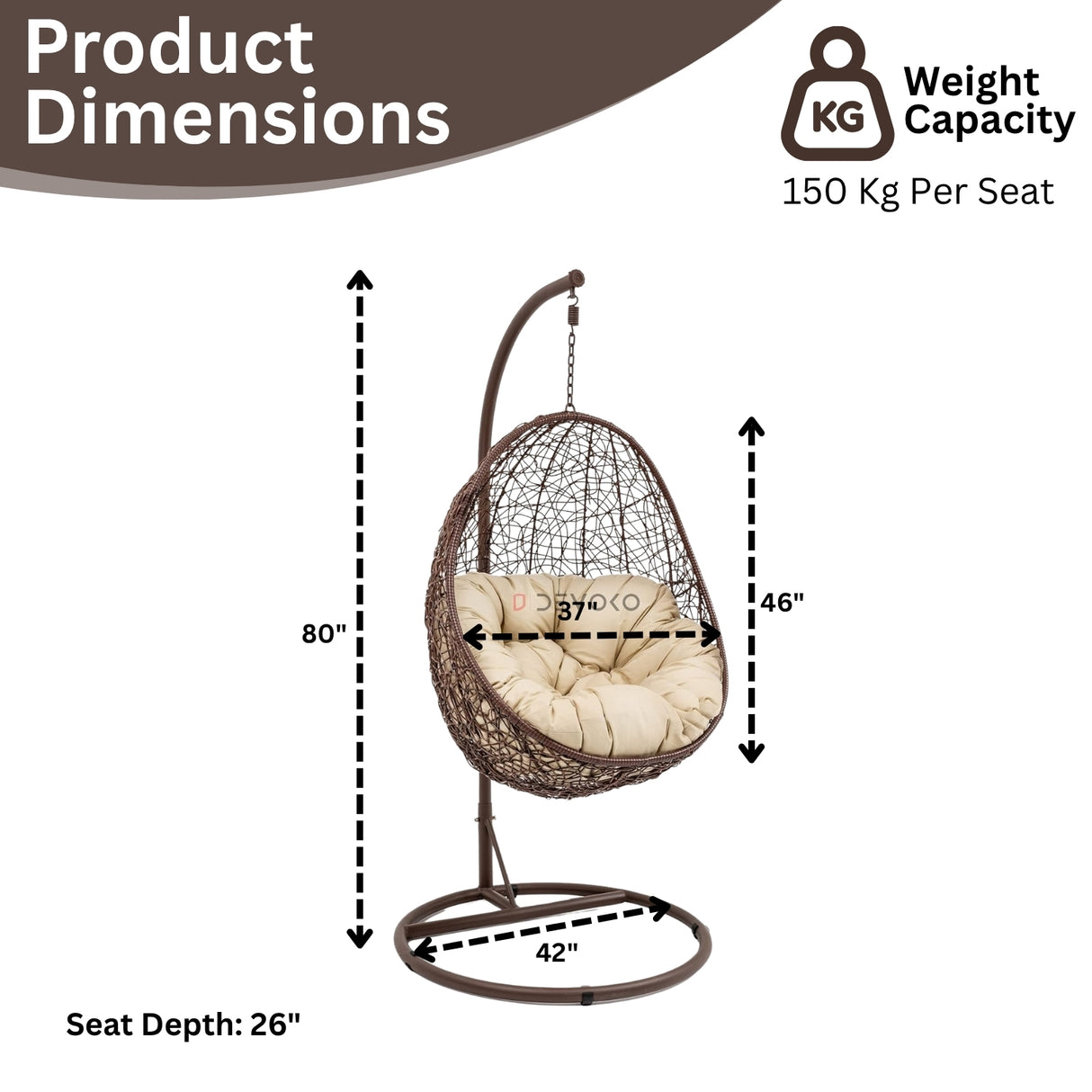 Single Seater Rattan & Wicker Swing (Brown & Cream)