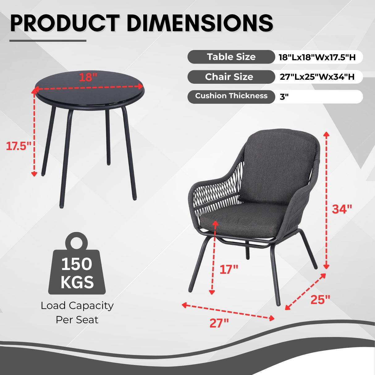 3 Piece Outdoor Rope Patio Set