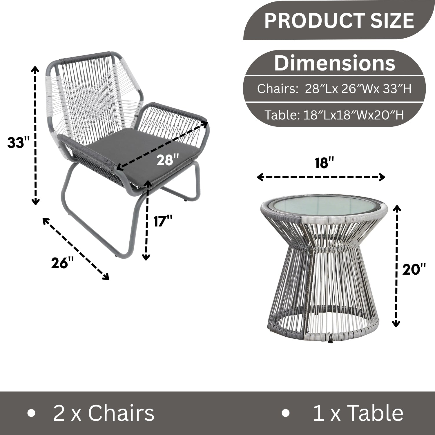 Outdoor Rope Double Tone 3-Piece Patio Set