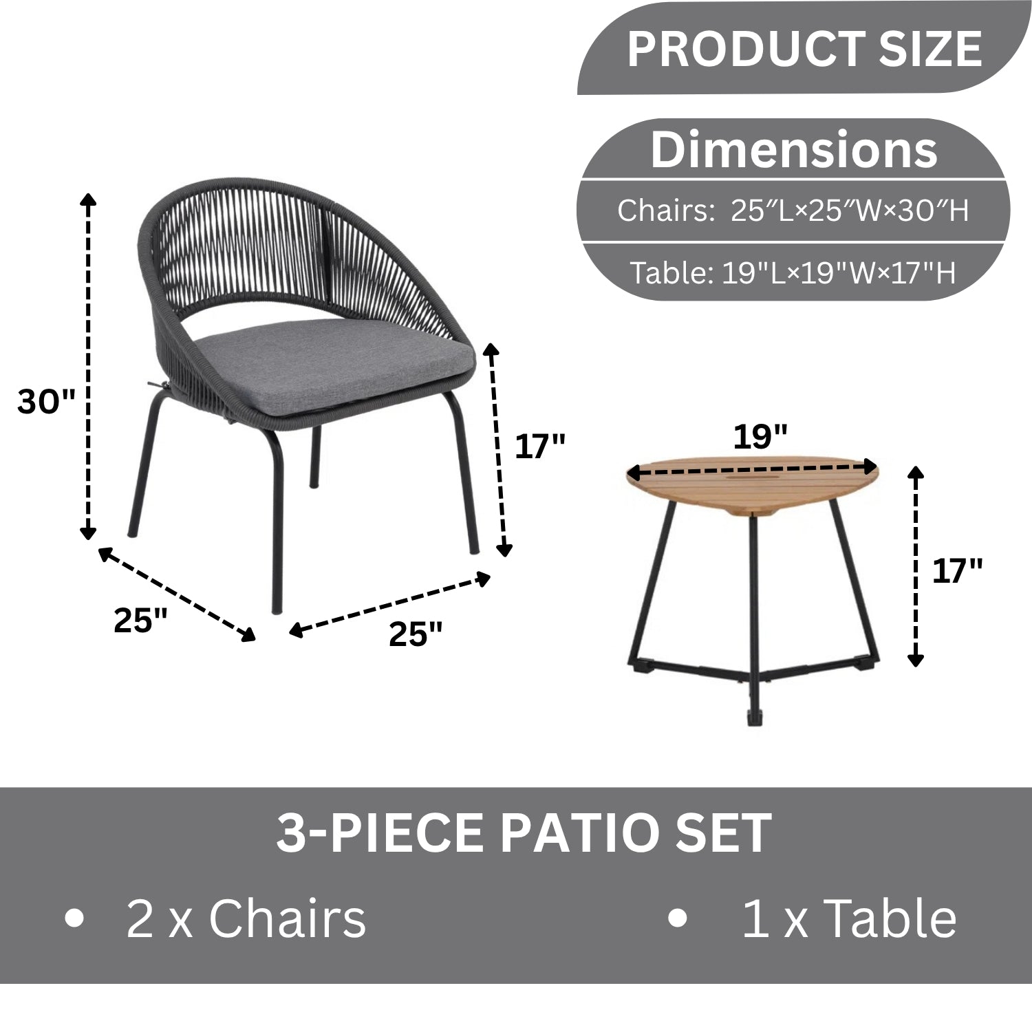 3 Piece Garden Outdoor Rope Patio Set