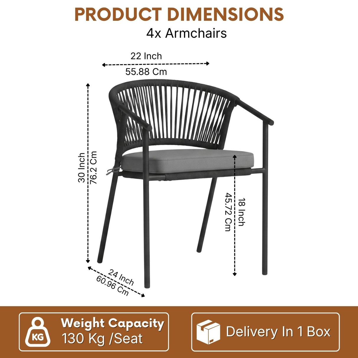 4-Piece Outdoor Rope Patio Dining Chairs