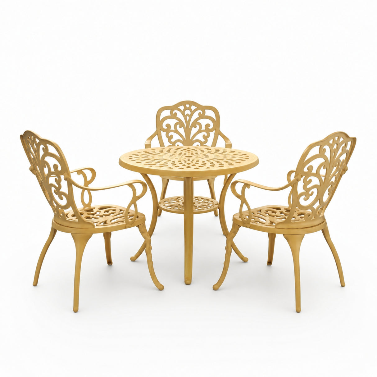 3-Seater Outdoor Cast Aluminum Bistro Set with Round Table (Beige)