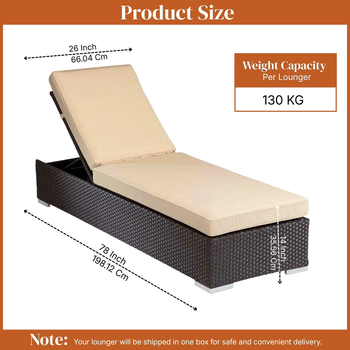 Outdoor All-Weather Rattan Wicker Lounger (Dark Brown & Cream)