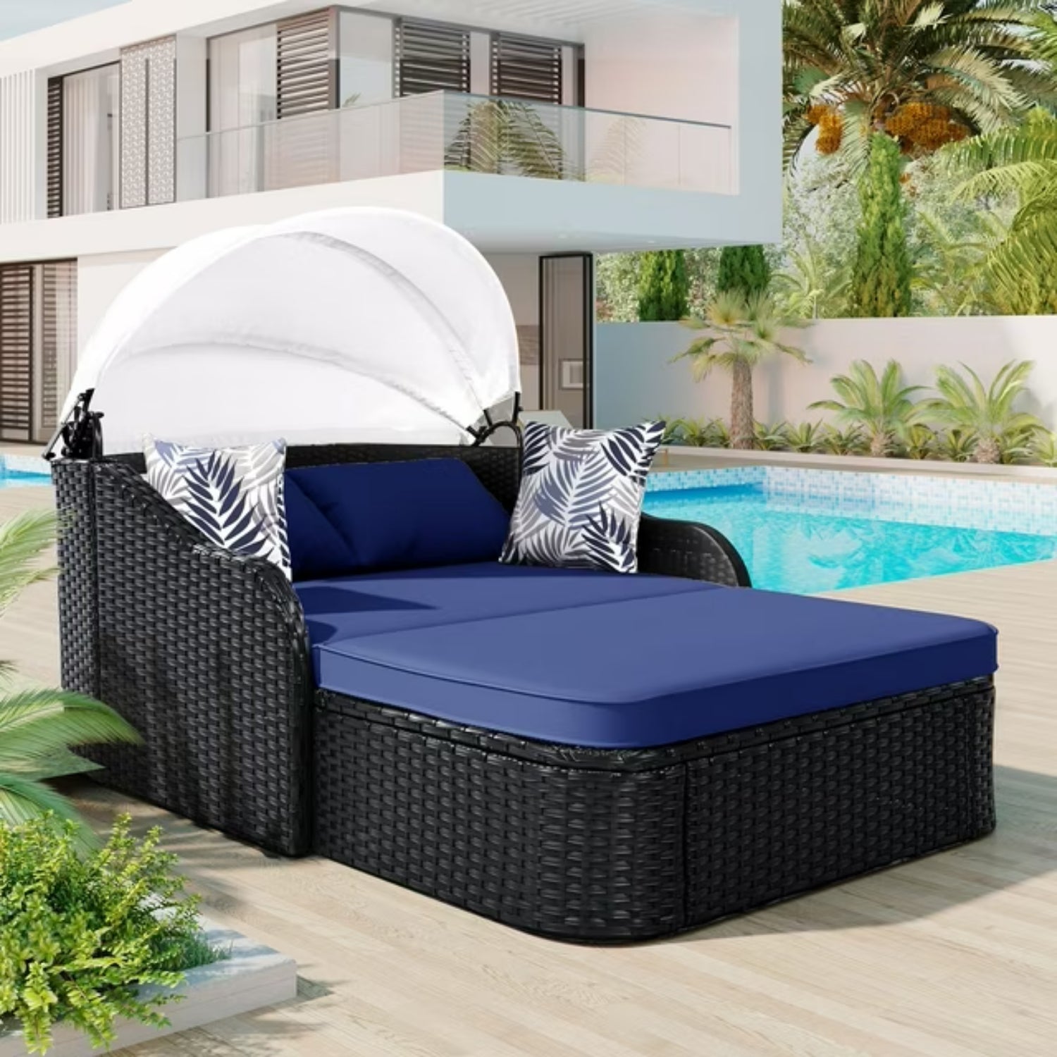 Outdoor Rattan Wicker Double Seater Canopy Daybed
