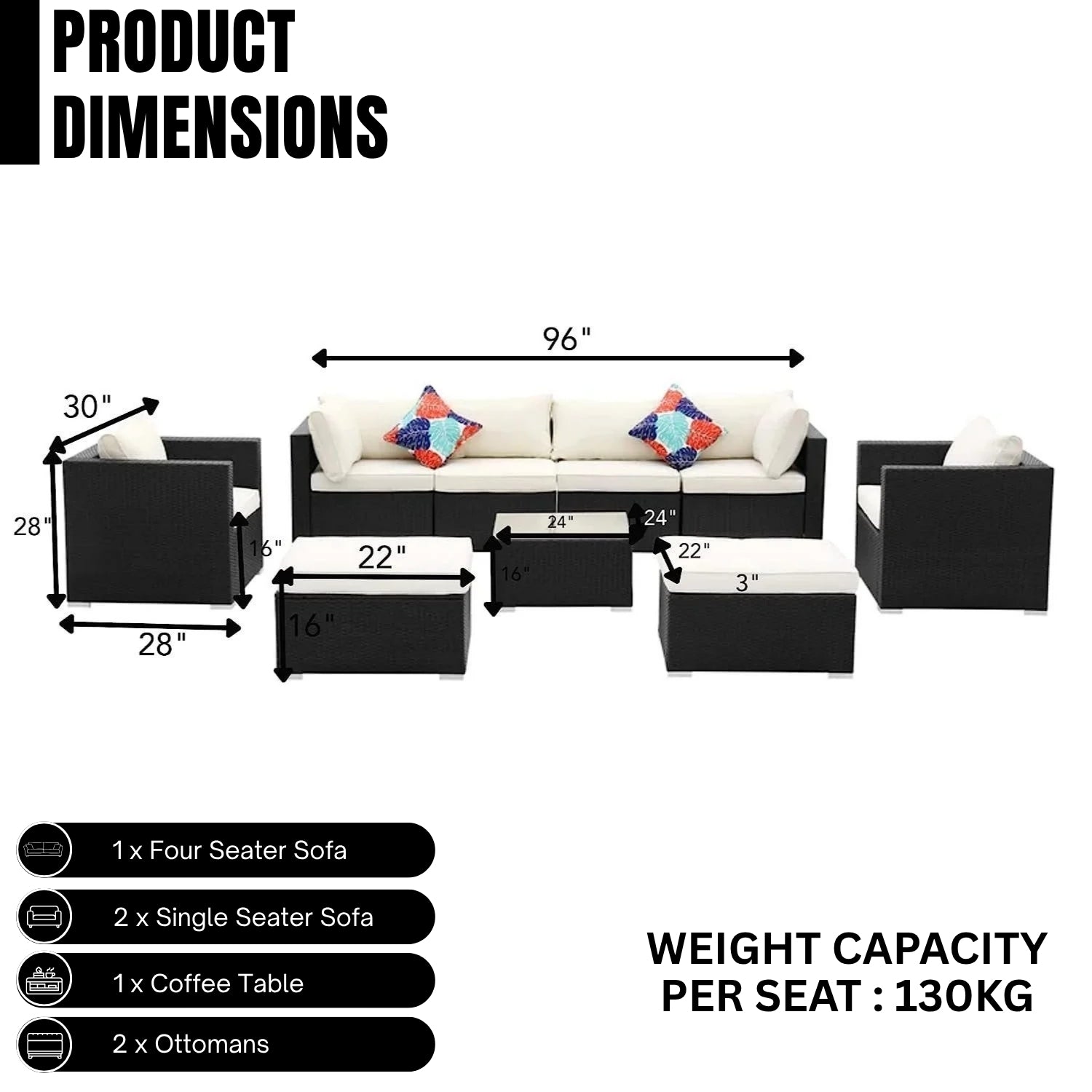 6-Piece Outdoor Conversation Set (Black & Off-White)