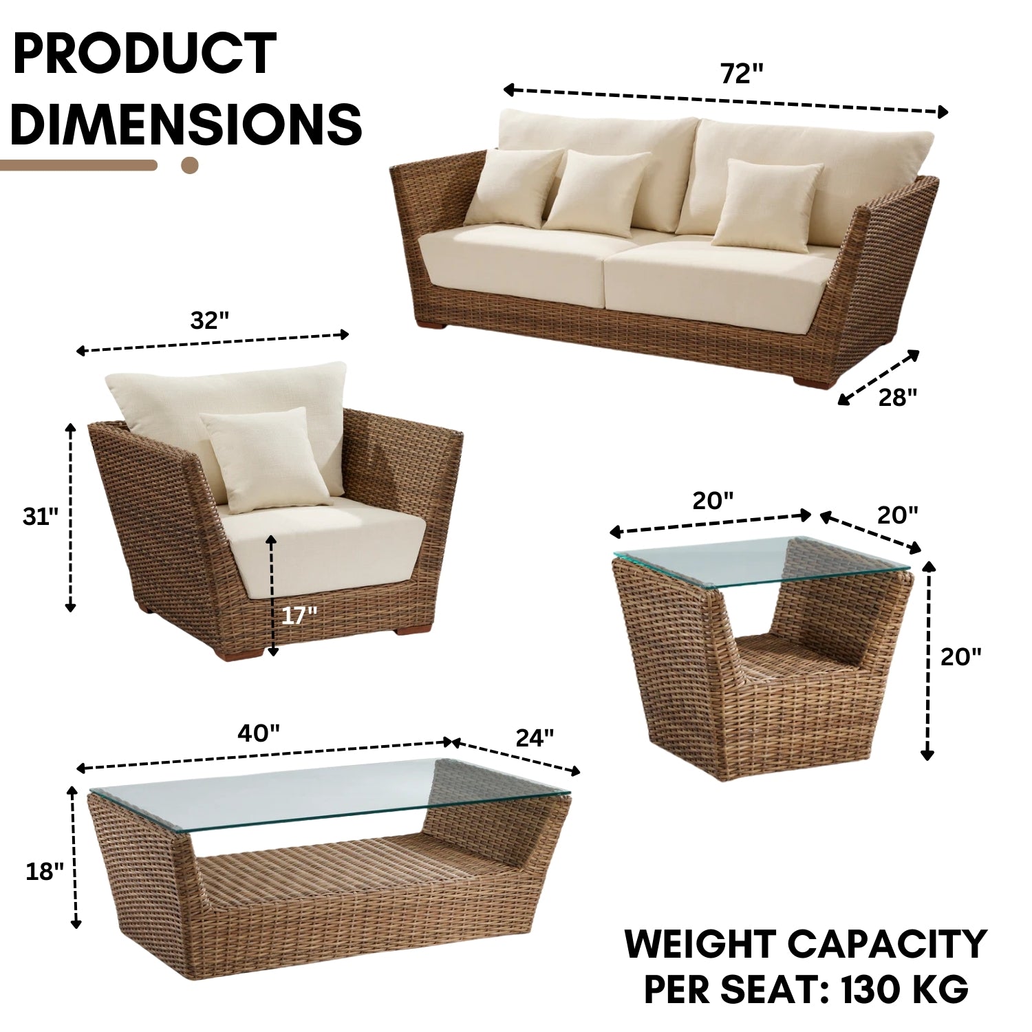 5-Piece Outdoor Wicker Sofa Set With 2-Tier Glass Top Tables