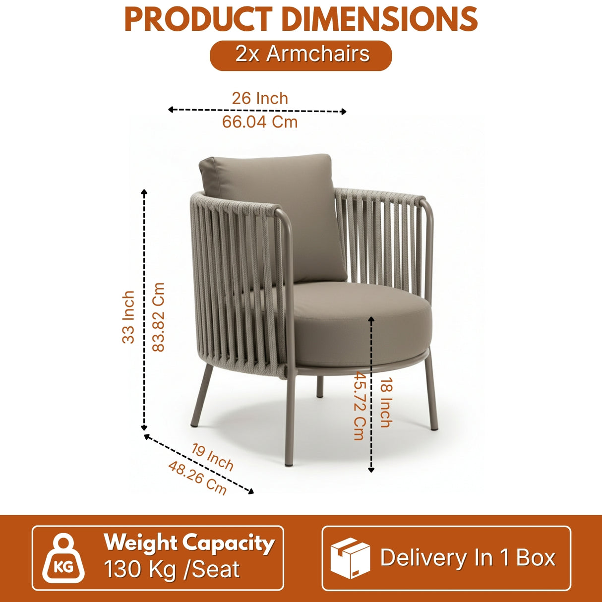 2-Piece Outdoor Rope Sofa Chairs (Grey)