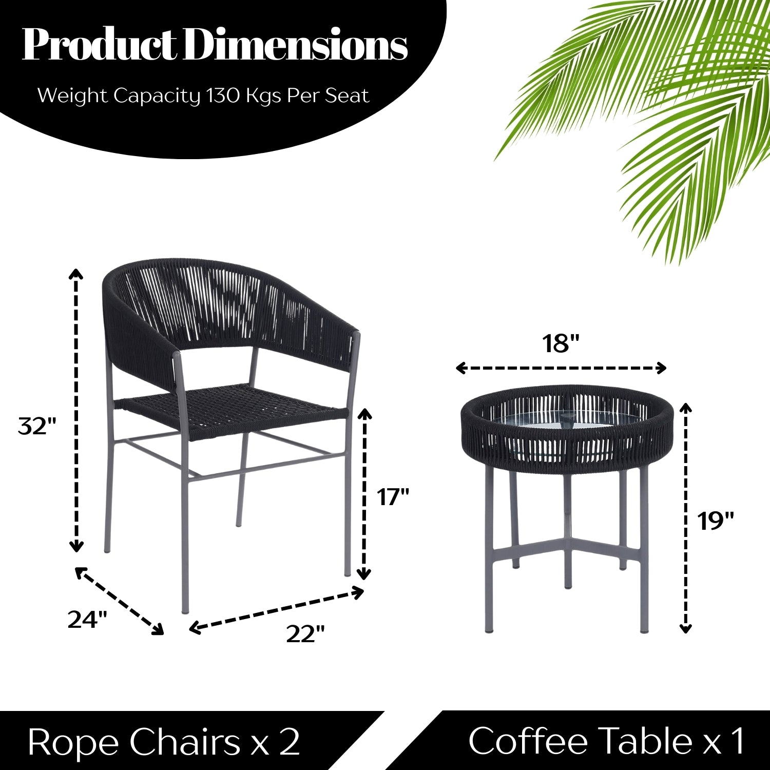 3-Piece Grey Rope Outdoor Patio Set