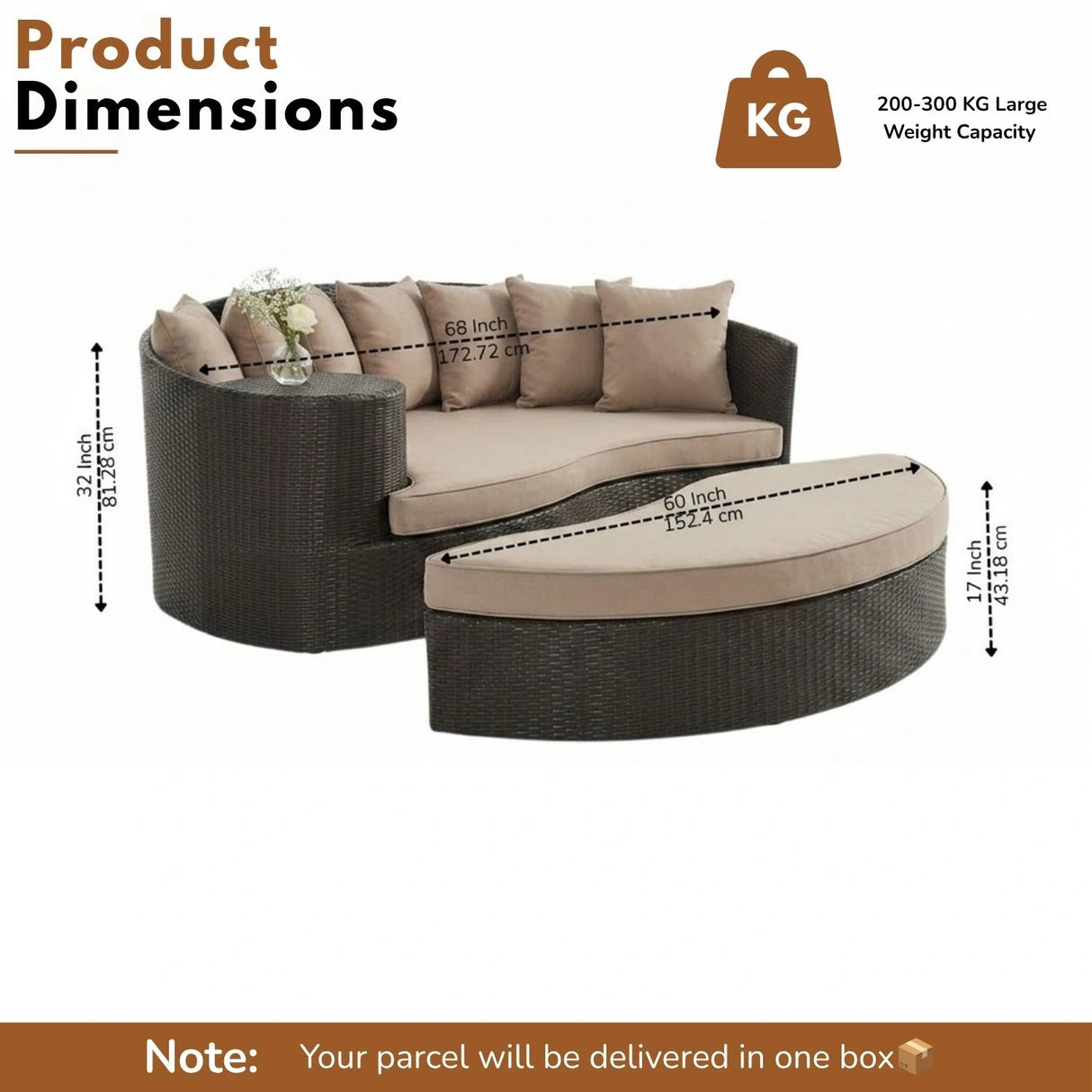 Outdoor Rattan Wicker Daybed (Dark Brown & Beige)