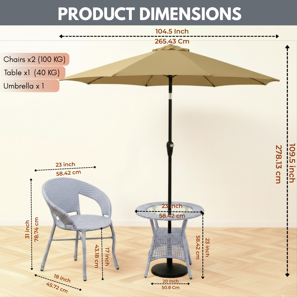 Outdoor Wicker 3-Piece Patio Set with Outdoor Umbrella