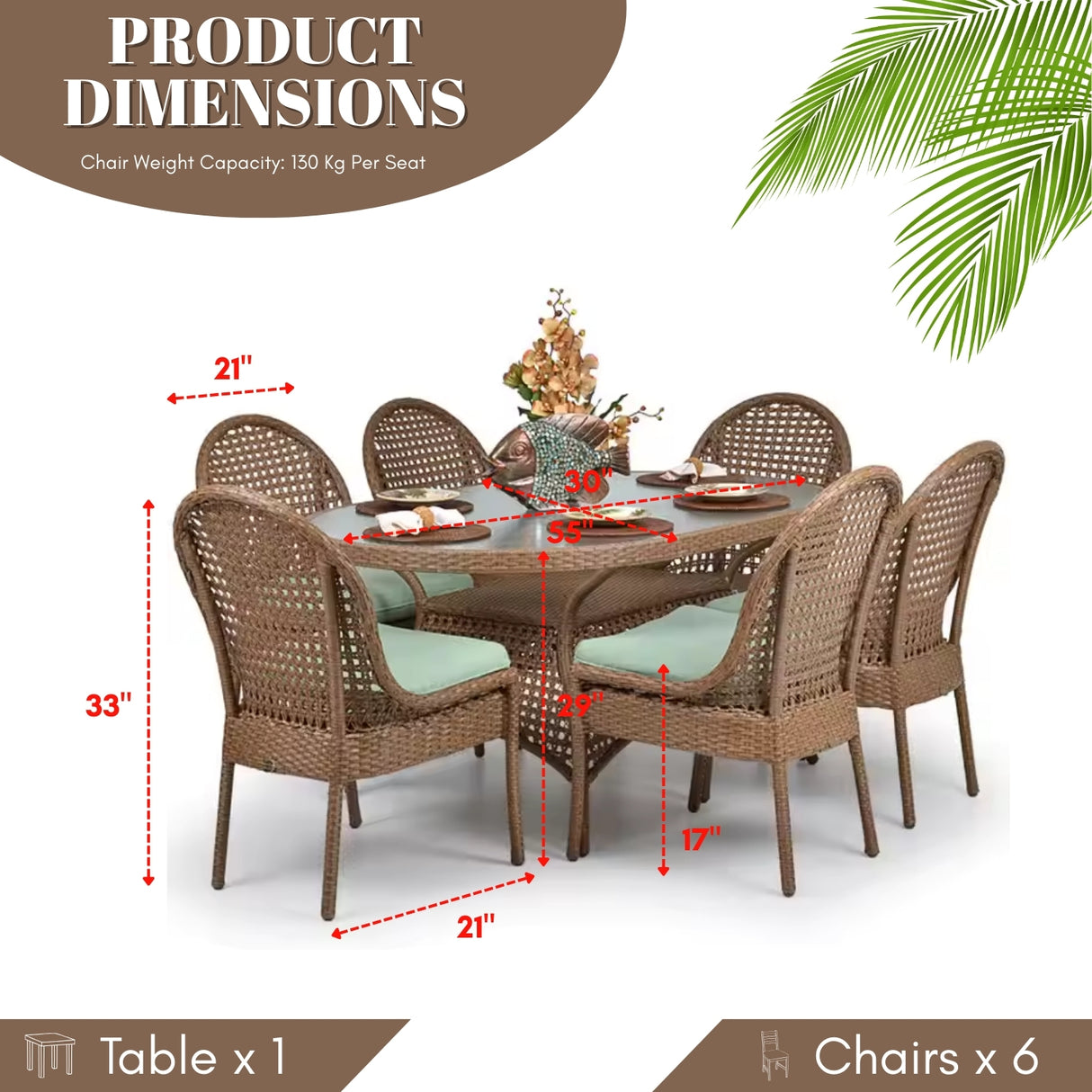 Outdoor All-Weather Resistant Rattan Wicker 7-Piece Dining Set