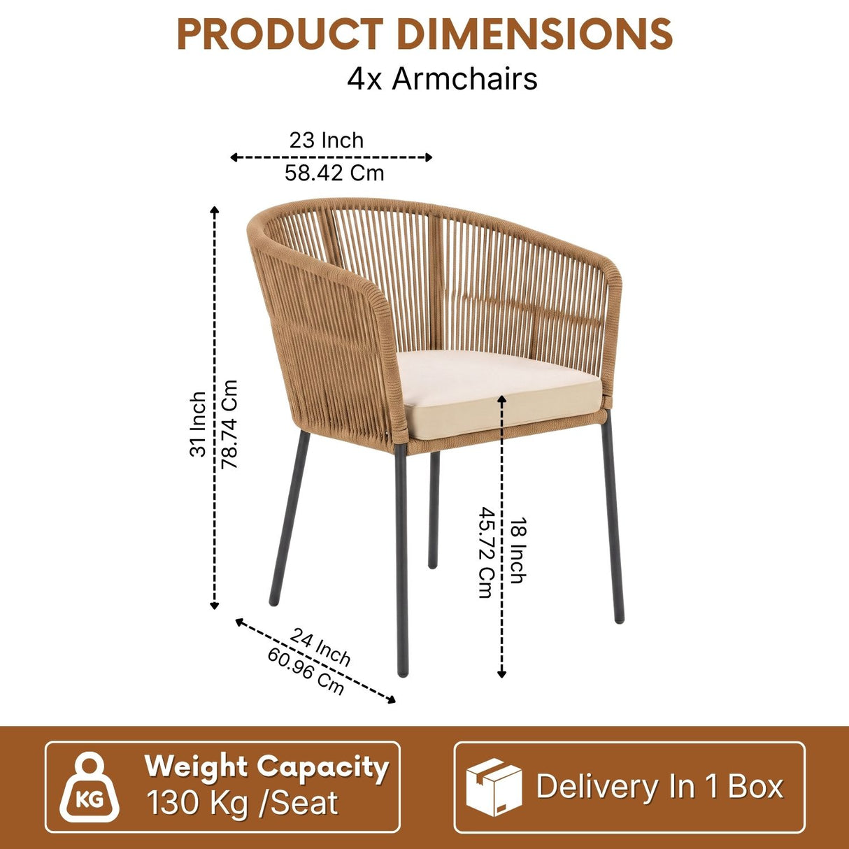 4-Piece Outdoor Rope Patio Dining Chairs