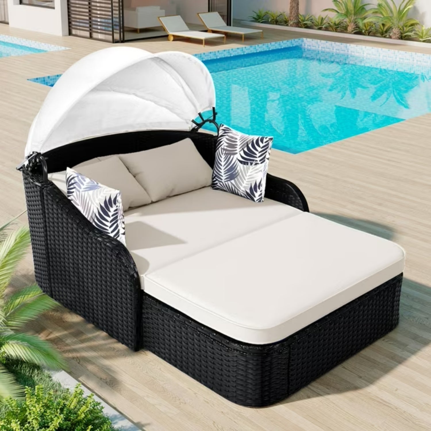 Outdoor Rattan Wicker Double Seater Canopy Daybed