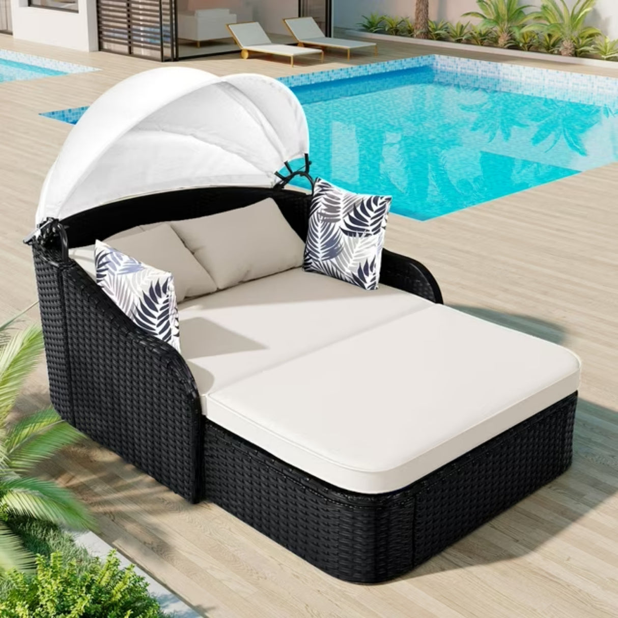 Outdoor Rattan Wicker Double Seater Canopy Daybed