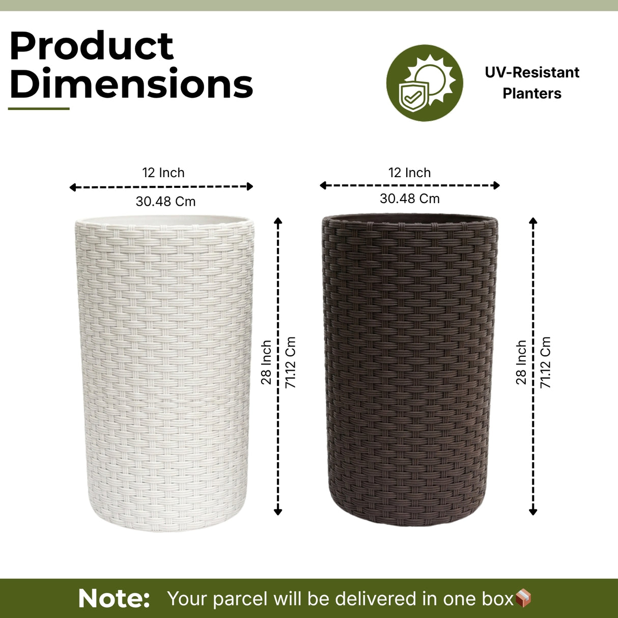 Outdoor Wicker 2-Piece Tall Round Planter Set (Dark Brown & White)