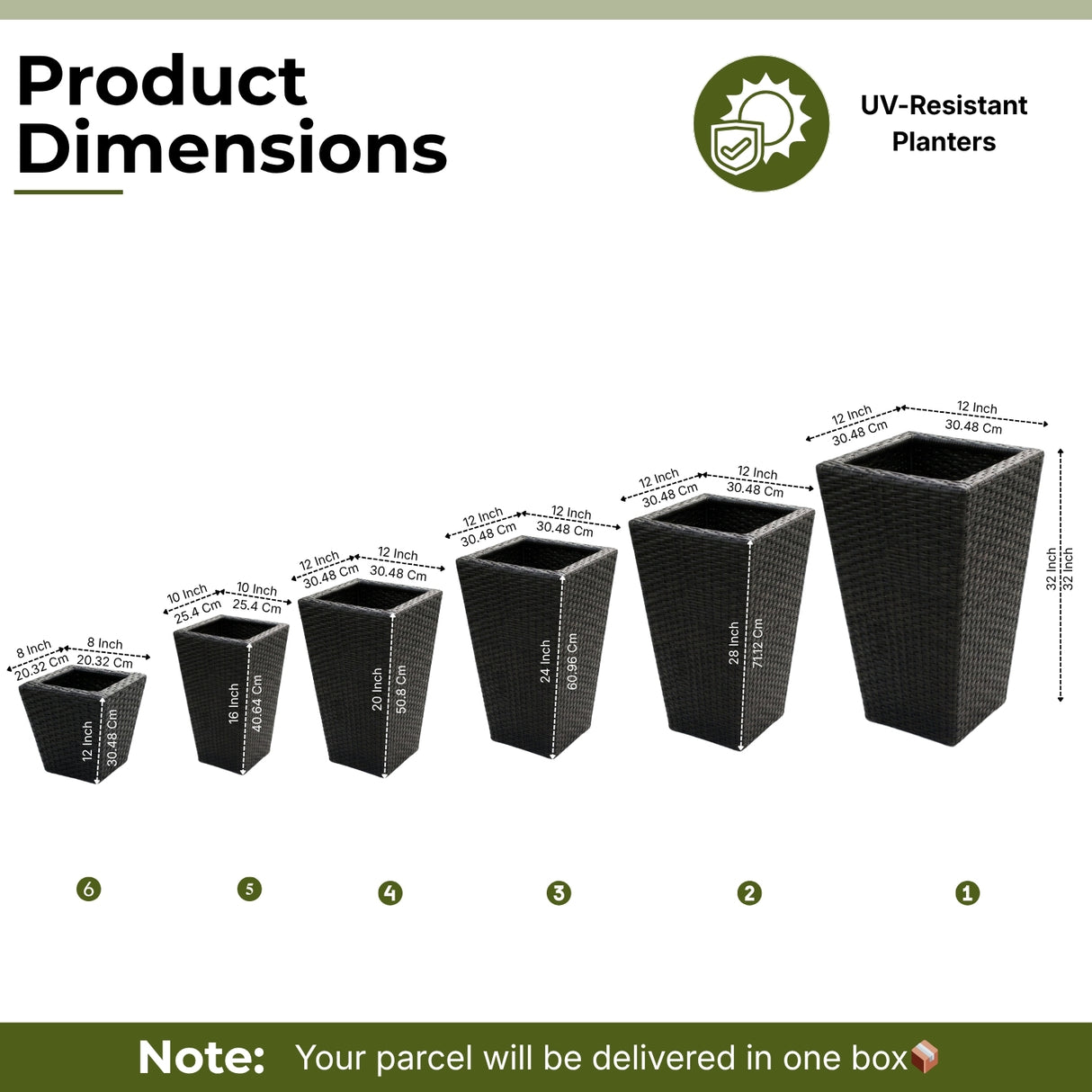 Tall Tapered Set of 6 Outdoor Wicker Planter (Black)